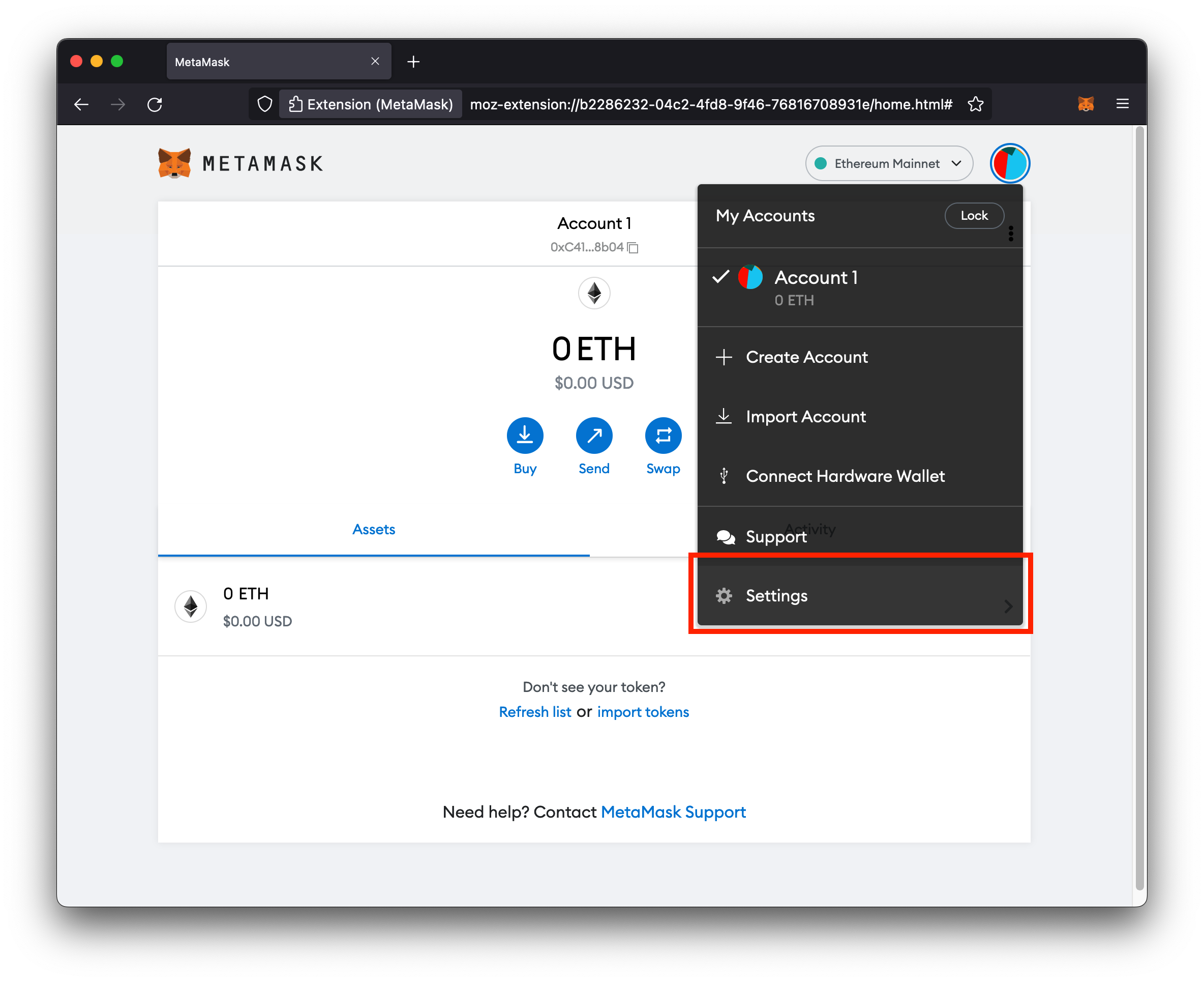 Metamask Settings